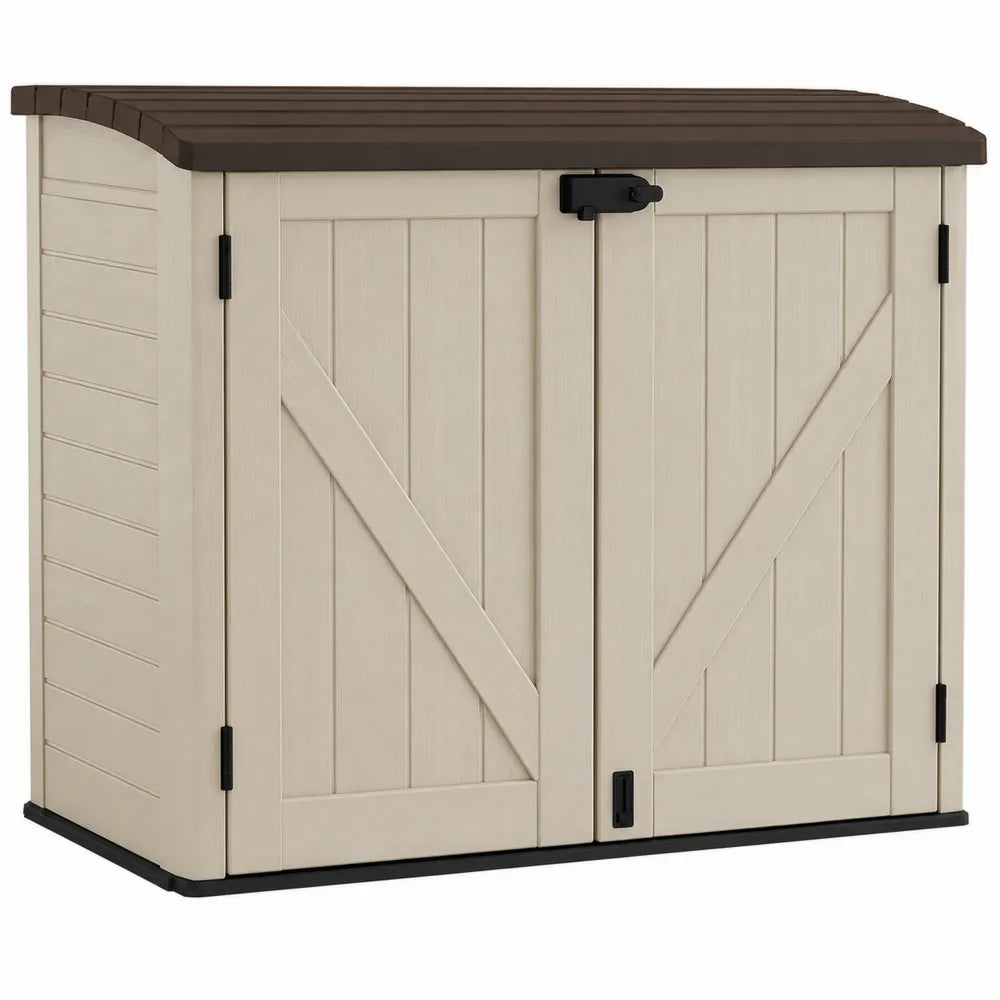 Cobertizo de resina beige y marrón 145x82x120 cm