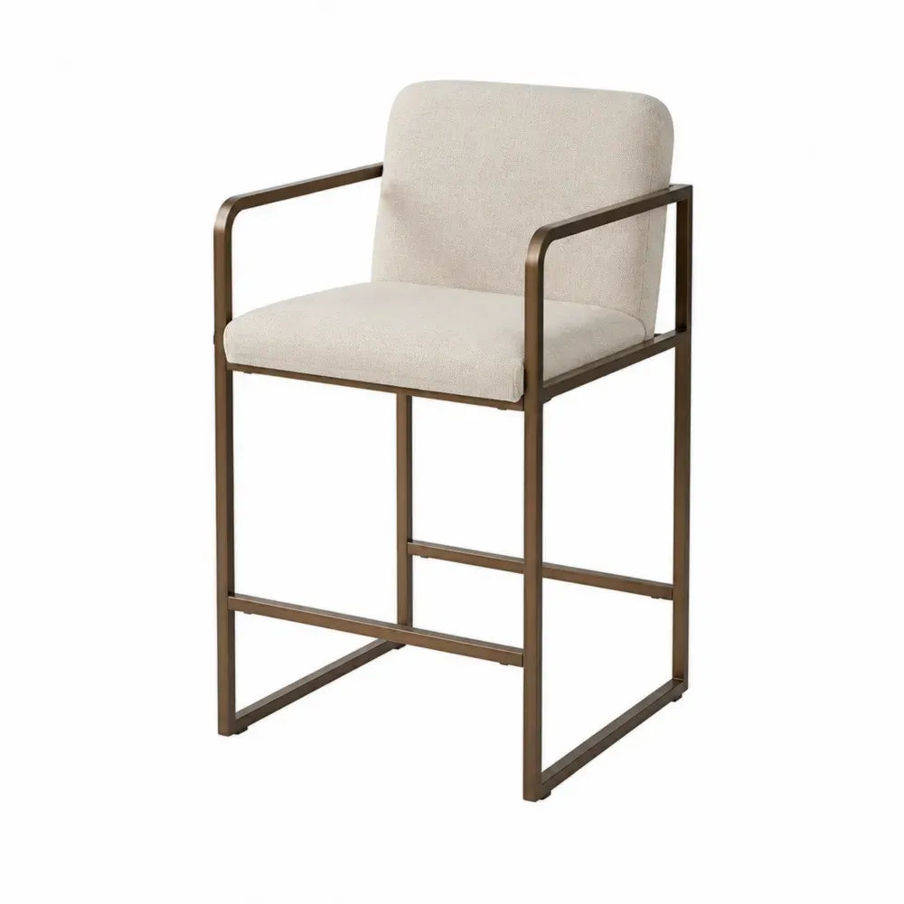 Taburete alto de metal con tapizado de poliéster beige