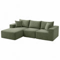 Sofá modular en forma de L verde pana con chaise longue