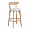 Taburete de madera y asiento de lino beige