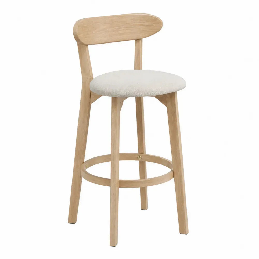 Taburete de madera y asiento de lino beige