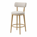 Taburete de bar con estructura de madera y tapizado de poliéster beige