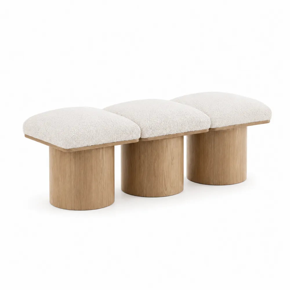 Banco de tres plazas de madera y tela de poliéster 120cm