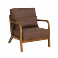 Sillón de madera y piel sintética marrón
