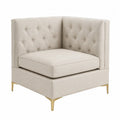 Sillón esquinero de lino beige con patas de metal