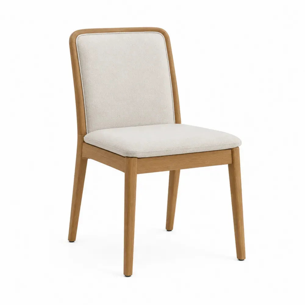 Silla de madera y tela poliéster beige