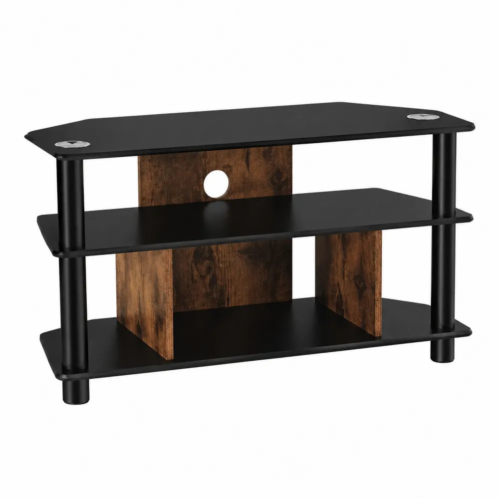 Mueble TV de MDF y metal, negro y madera marrón