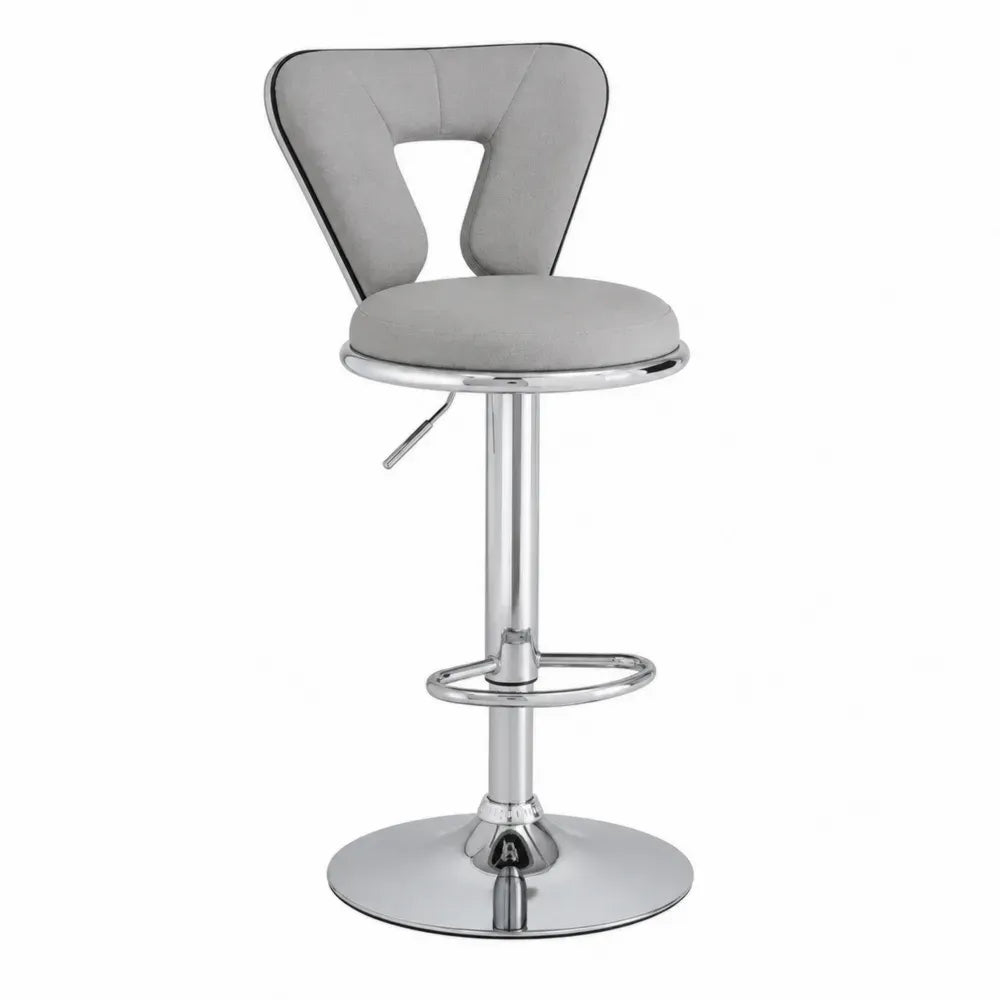 Taburete Ajustable en Altura con Asiento de Tela Gris y Base Cromada
