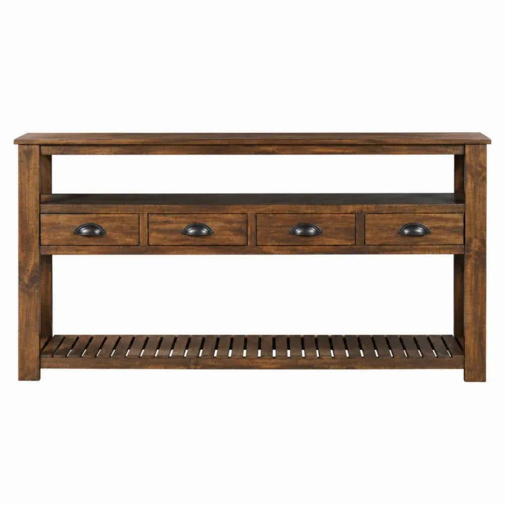 Mesa consola de madera de acacia marrón con 3 cajones y estante inferior