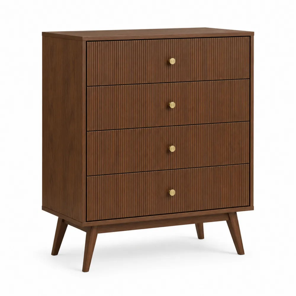 Cómoda de 4 cajones de madera contrachapada marrón