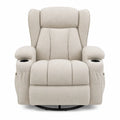 Sillón Reclinable Giratorio Tapizado en Tela Beige con Porta Vaso