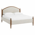 Cama de matrimonio beige madera maciza poliéster 200x150 cm