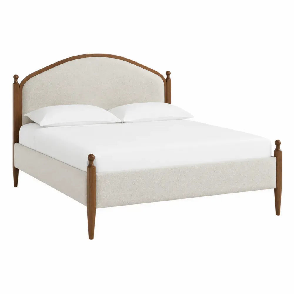 Cama de matrimonio beige madera maciza poliéster 200x150 cm