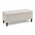 Banco de almacenamiento de tela beige con patas de madera, 120x45x45 cm