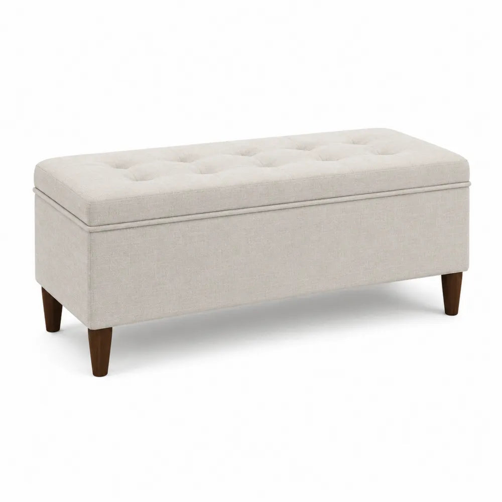 Banco de almacenamiento de tela beige con patas de madera, 120x45x45 cm
