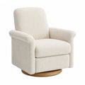 Sillón Giratorio de Tela Bouclé Beige con Base de Madera