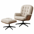 Silla Reclinable con Reposapiés de Madera y Tela de Algodón Beige