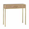 Mesa consola de roble y metal dorado con cajón 100x30x80 cm