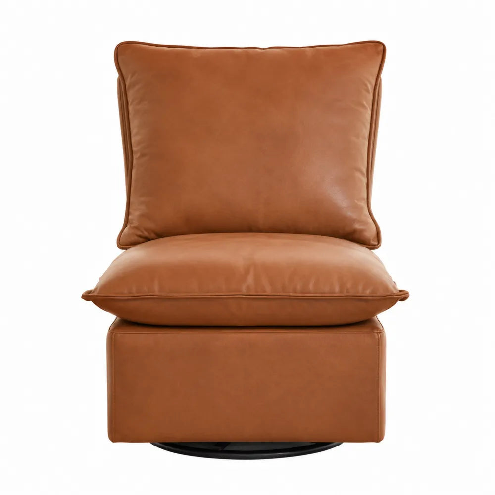 Silla giratoria de cuero PU marrón con cojines desmontables