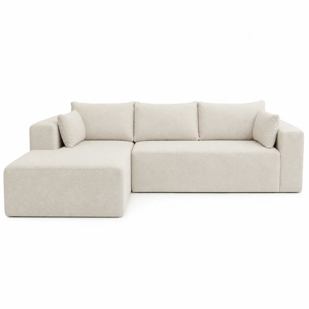 Sofá chaise longue en L de tela beige 300 cm